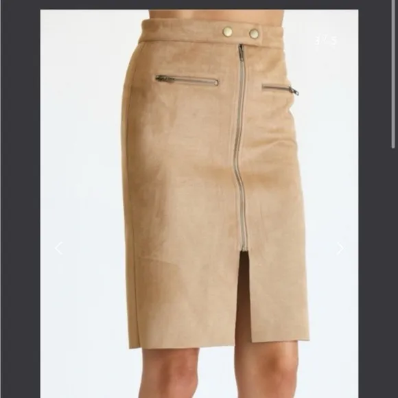 Fate Faux Brown Suede Skirt Zipper Knee Length Size Medium