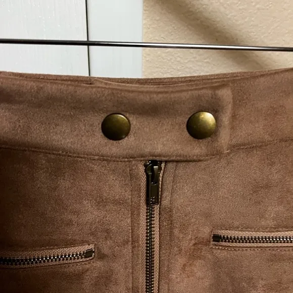 Fate Faux Brown Suede Skirt Zipper Knee Length Size Medium