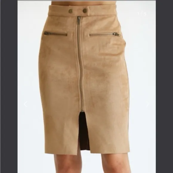 Fate Faux Brown Suede Skirt Zipper Knee Length Size Medium
