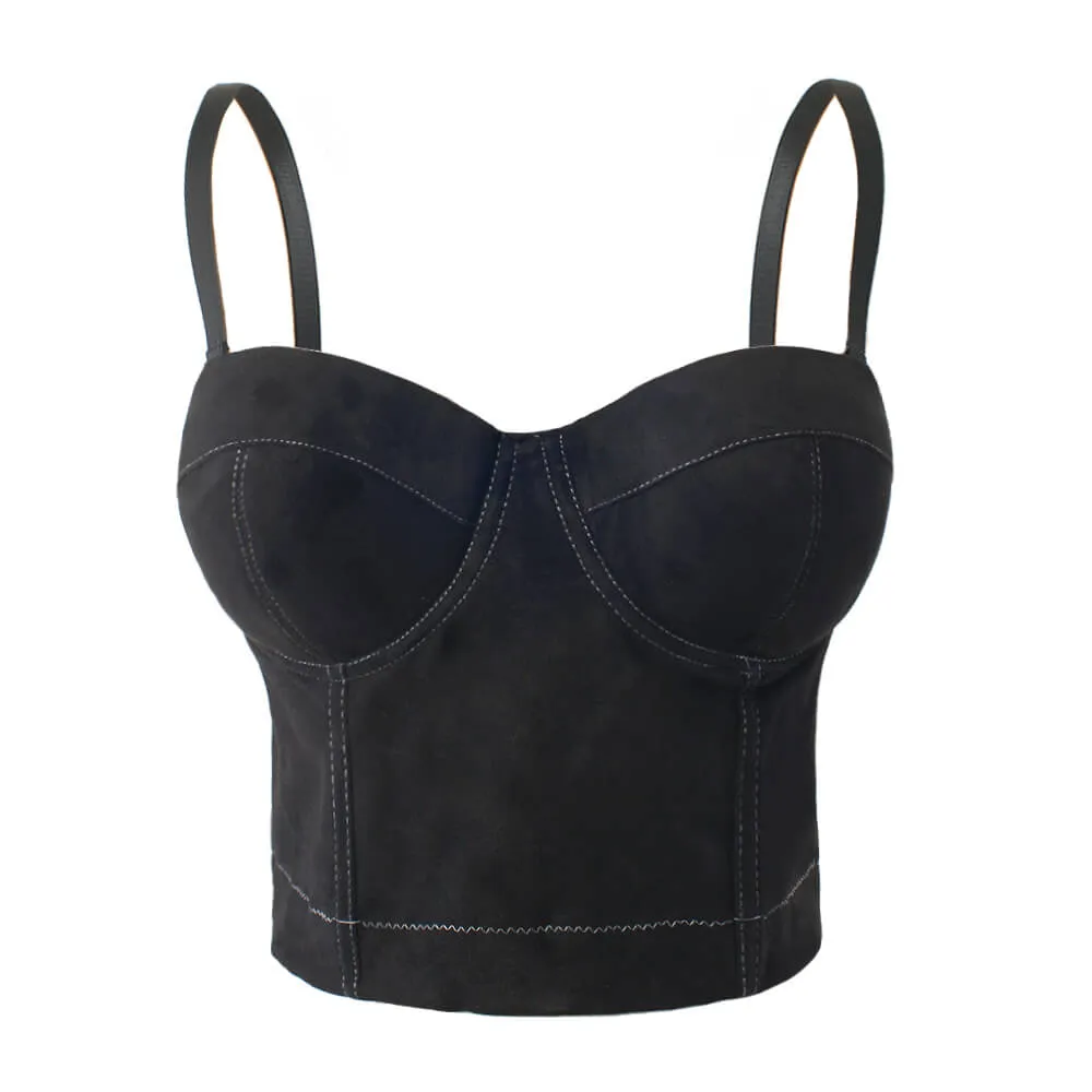 Faux Suede Leather Corset Bustier Crop Top Vest