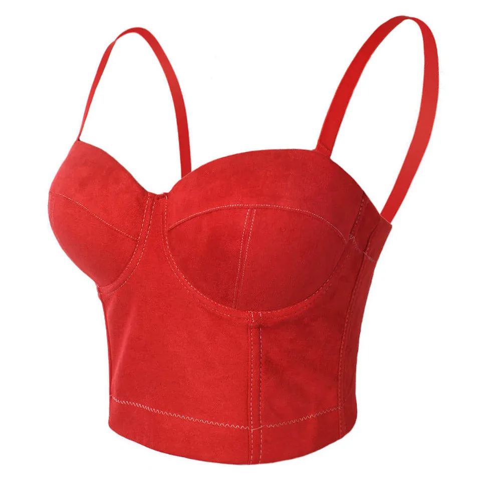 Faux Suede Leather Corset Bustier Crop Top Vest