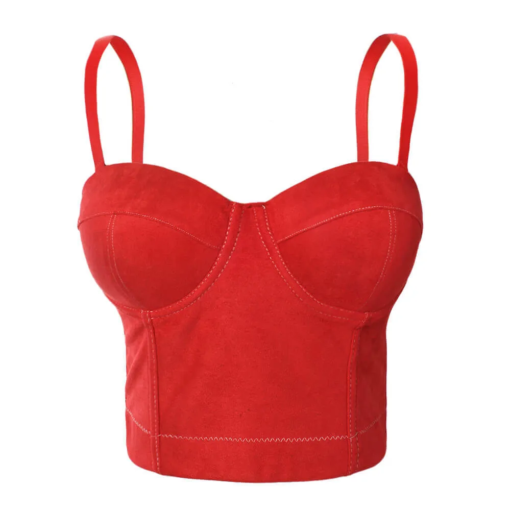 Faux Suede Leather Corset Bustier Crop Top Vest