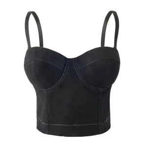 Faux Suede Leather Corset Bustier Crop Top Vest