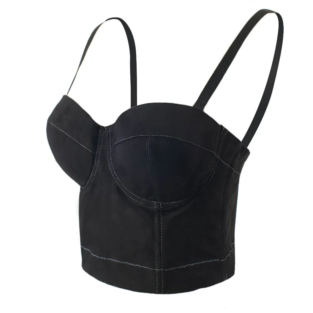 Faux Suede Leather Corset Bustier Crop Top Vest