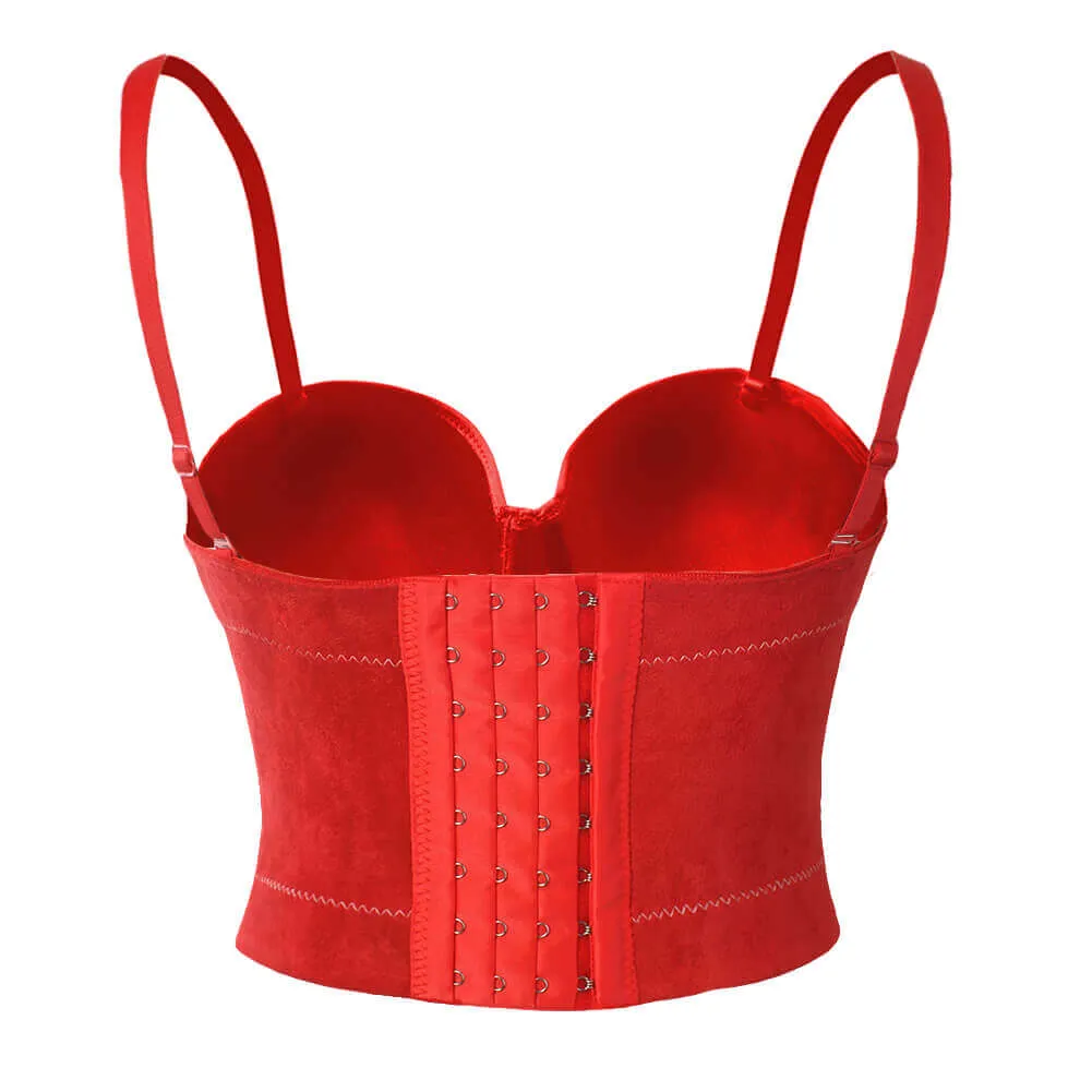 Faux Suede Leather Corset Bustier Crop Top Vest