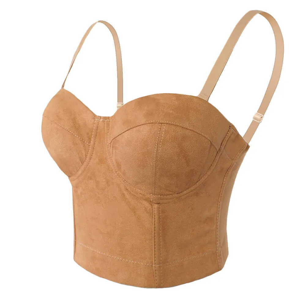 Faux Suede Leather Corset Bustier Crop Top Vest