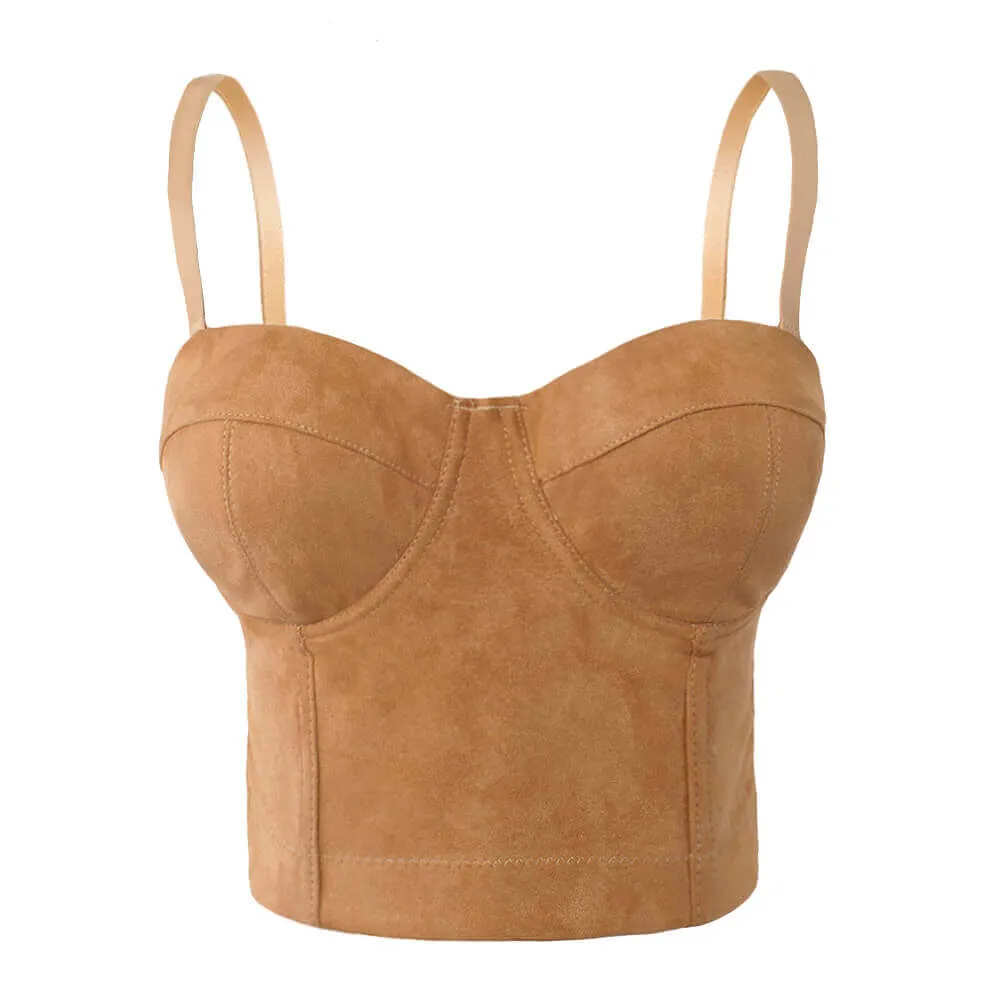Faux Suede Leather Corset Bustier Crop Top Vest