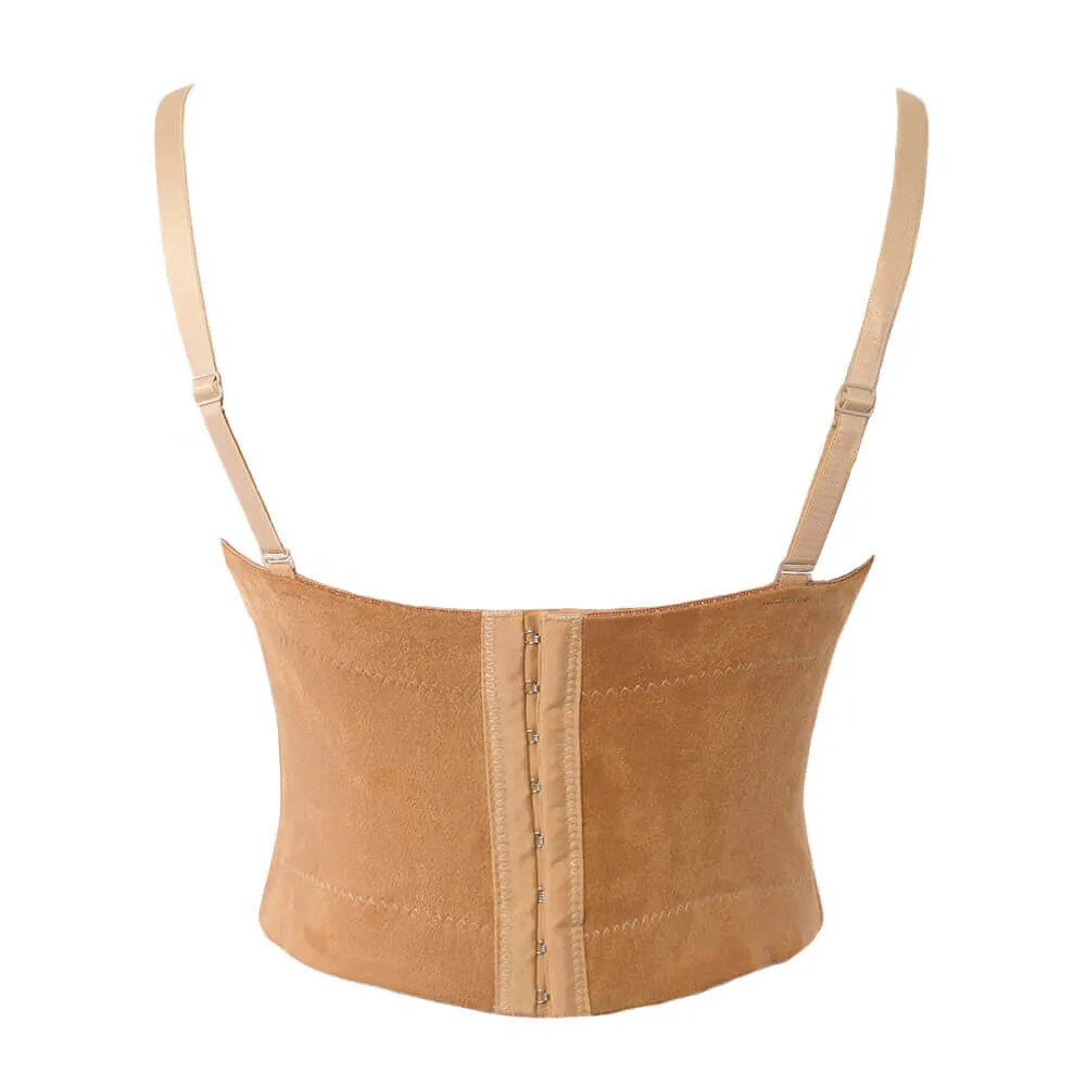 Faux Suede Leather Corset Bustier Crop Top Vest