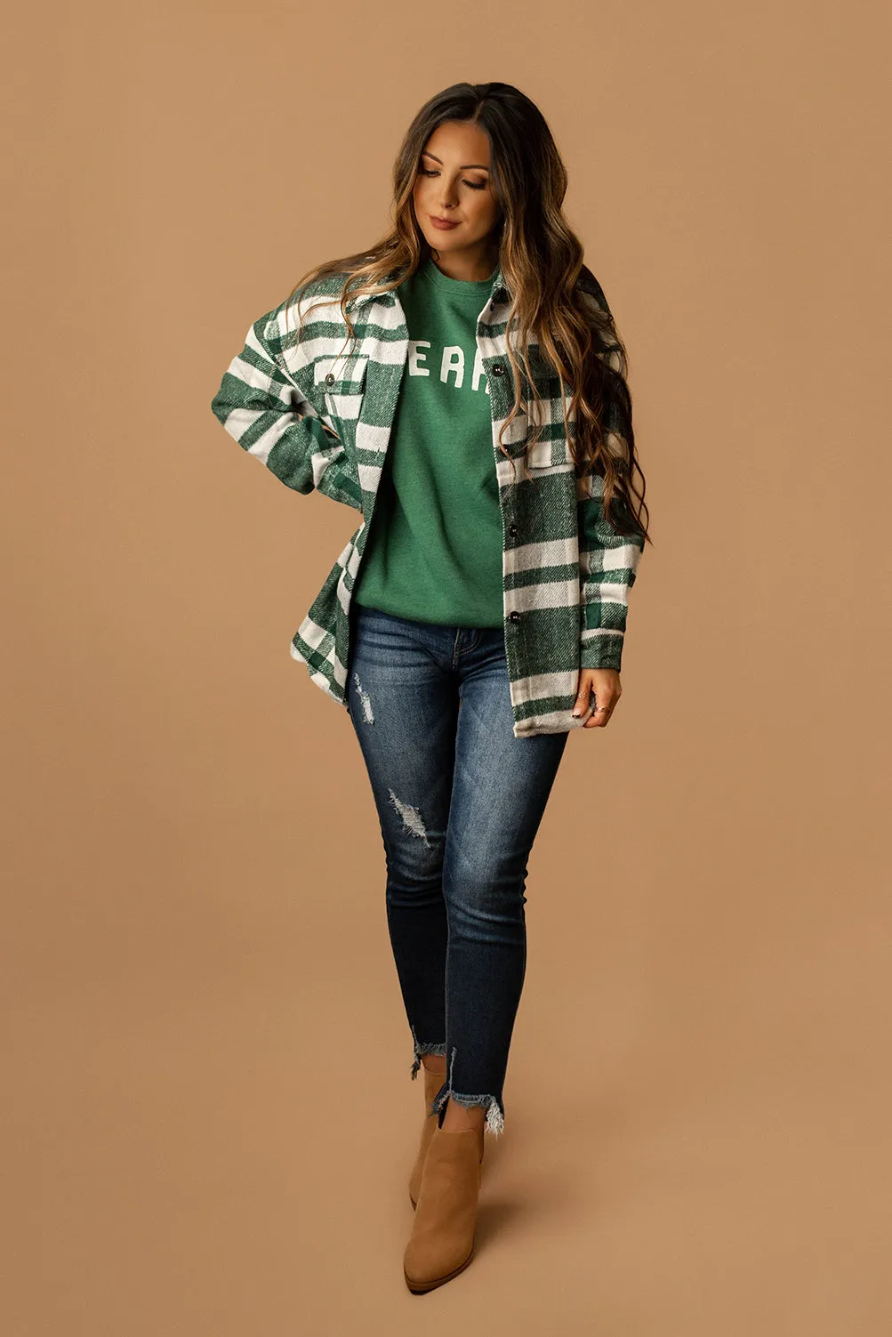 First Time Feels Plaid Shacket (Hunter Green   White)