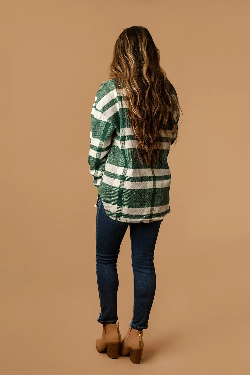 First Time Feels Plaid Shacket (Hunter Green   White)
