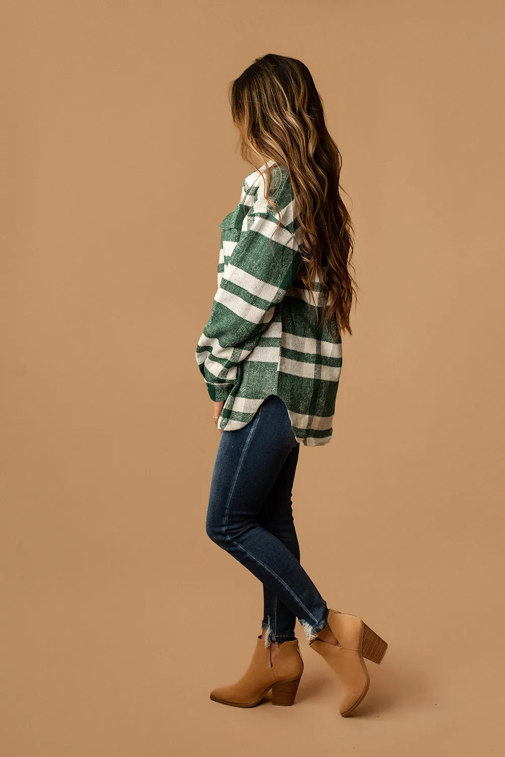 First Time Feels Plaid Shacket (Hunter Green   White)