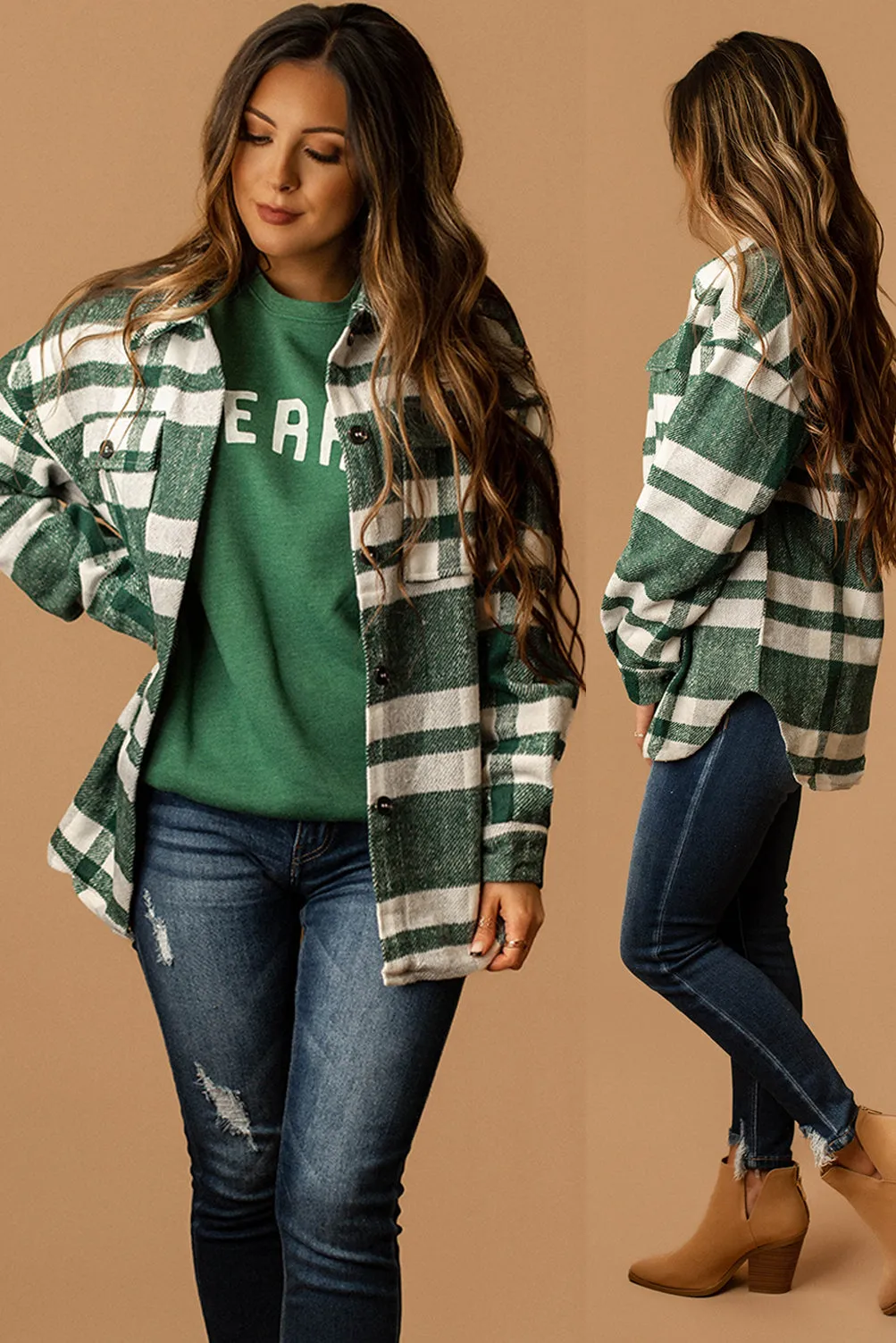 First Time Feels Plaid Shacket (Hunter Green   White)