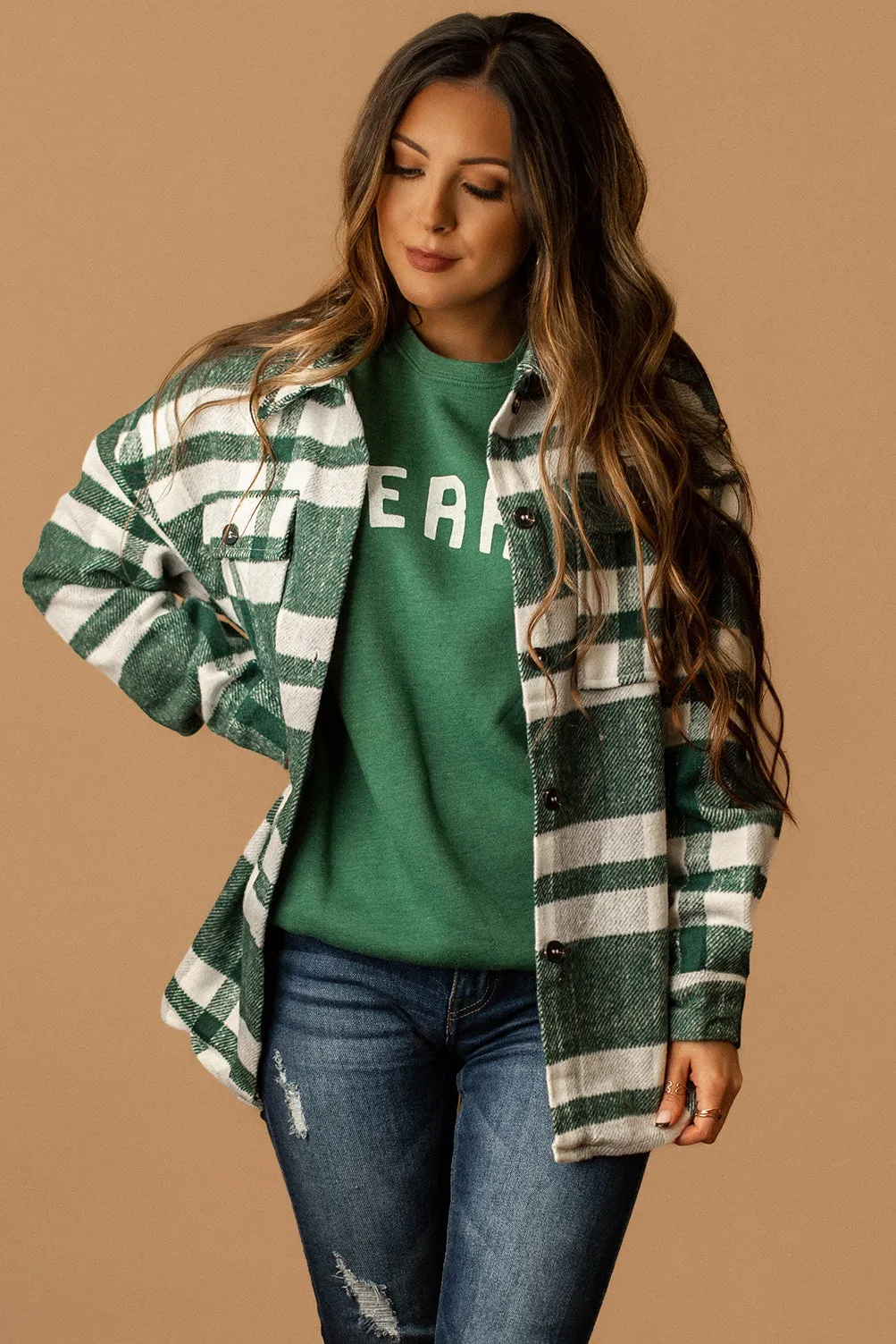 First Time Feels Plaid Shacket (Hunter Green   White)