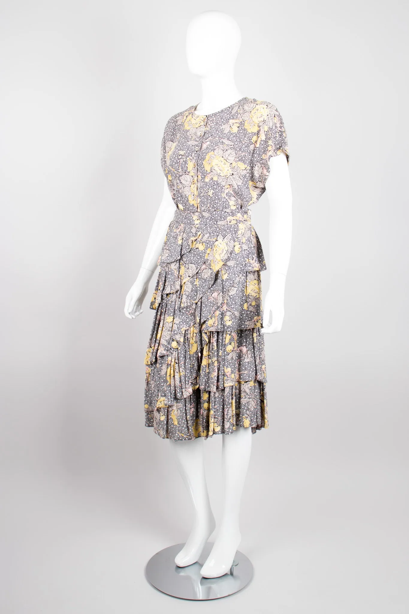 Floral Leaf Top & Ruffle Skirt Set