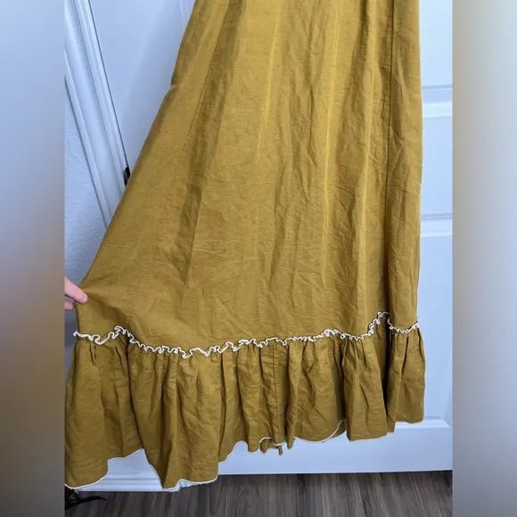 Free People Anika MIDI Dress Linen/ Cotton Yellow Gold Size XS