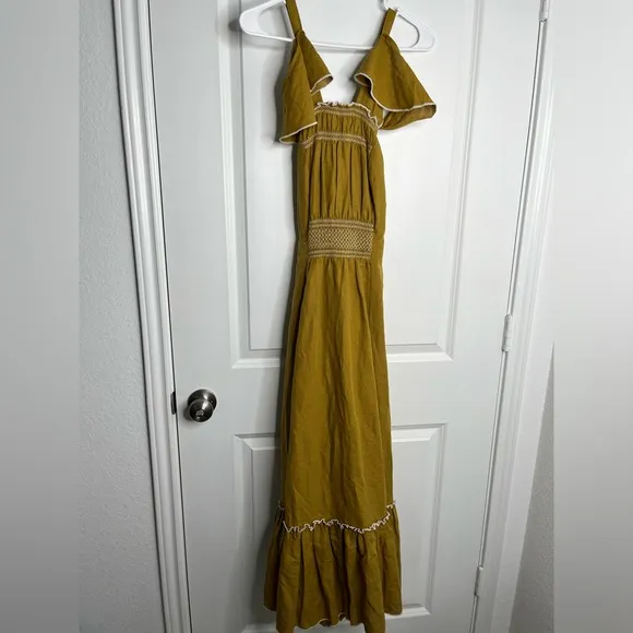 Free People Anika MIDI Dress Linen/ Cotton Yellow Gold Size XS