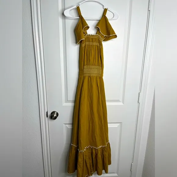 Free People Anika MIDI Dress Linen/ Cotton Yellow Gold Size XS