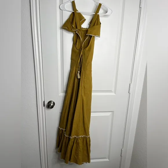 Free People Anika MIDI Dress Linen/ Cotton Yellow Gold Size XS