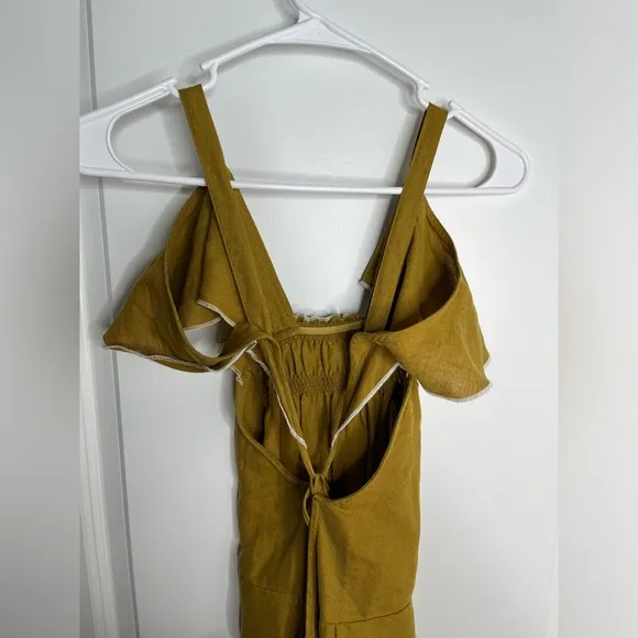 Free People Anika MIDI Dress Linen/ Cotton Yellow Gold Size XS