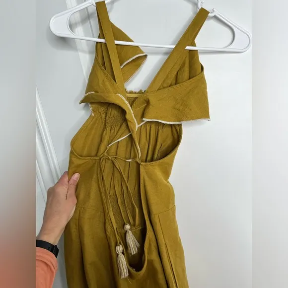 Free People Anika MIDI Dress Linen/ Cotton Yellow Gold Size XS
