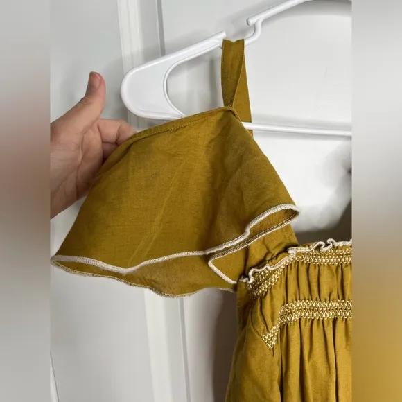 Free People Anika MIDI Dress Linen/ Cotton Yellow Gold Size XS