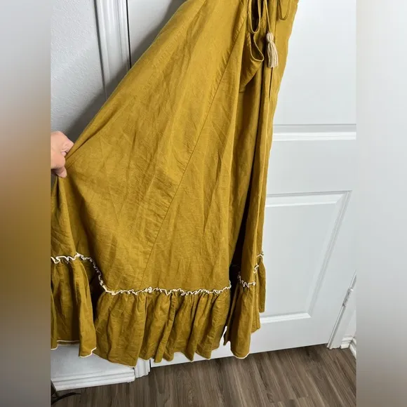 Free People Anika MIDI Dress Linen/ Cotton Yellow Gold Size XS