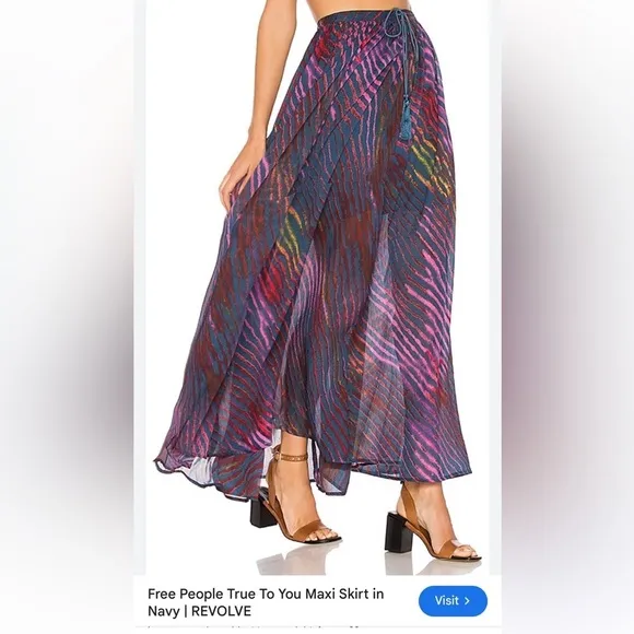 Free People True To You Maxi Skirt Navy Print Size XS