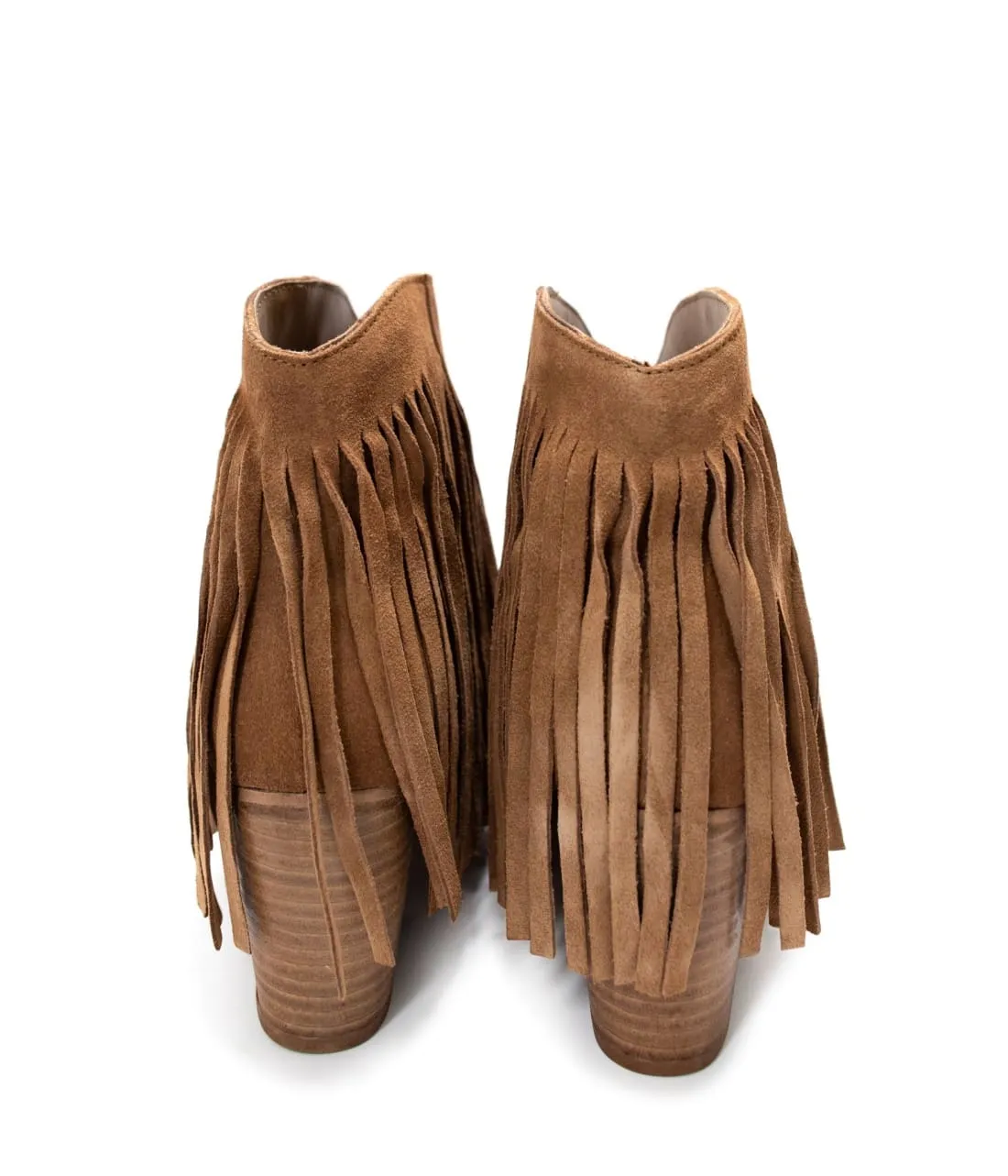 Genuine Suede Amos Fringe Ankle Bootie in Tan