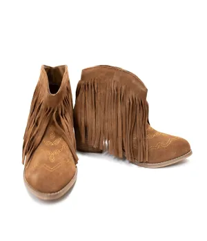 Genuine Suede Amos Fringe Ankle Bootie in Tan