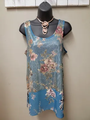 Glamorous Holiday Sequins Floral Tank Top