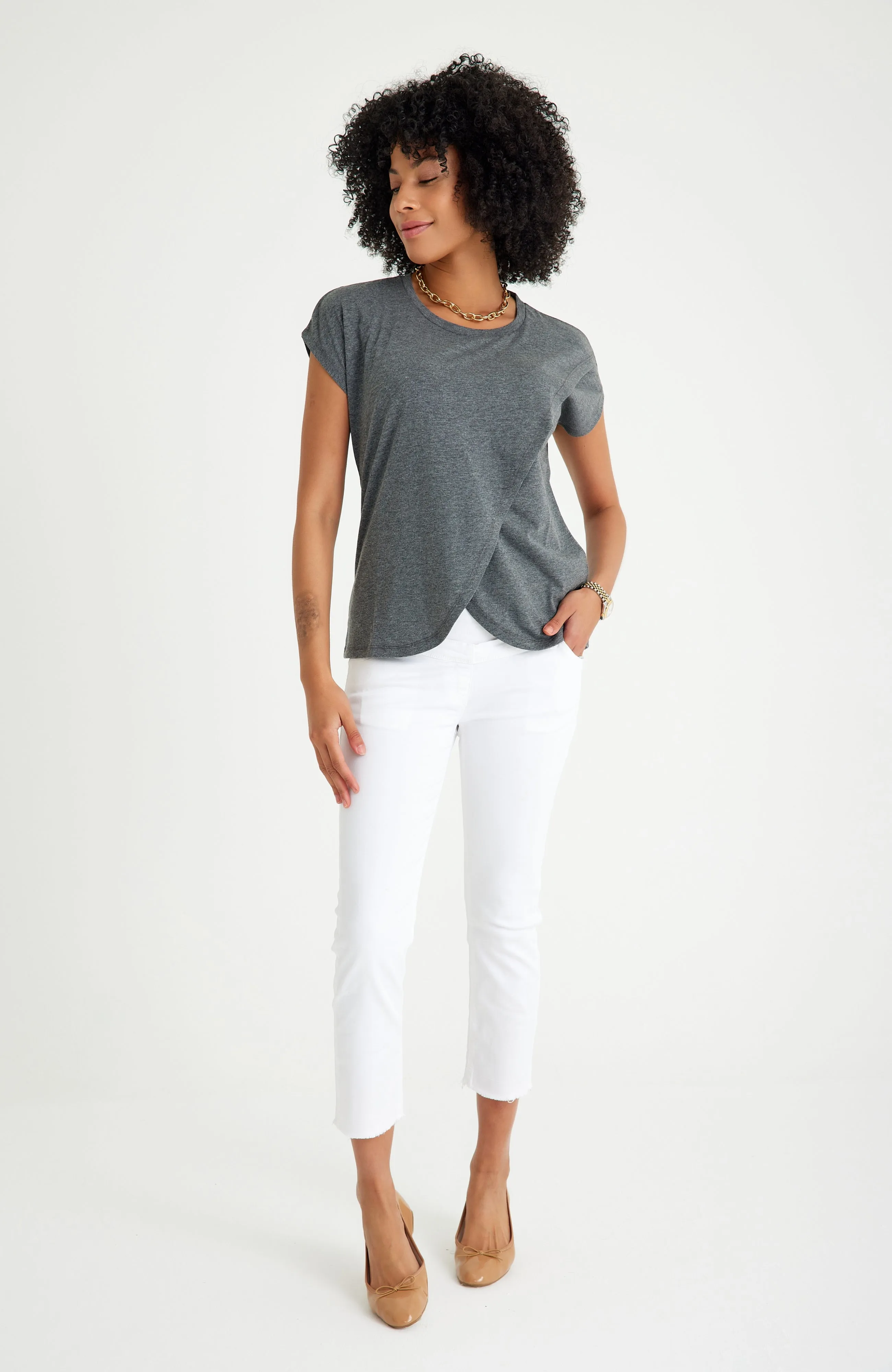 Handy Crossover Short Sleeve Cotton Maternity/Nursing Top