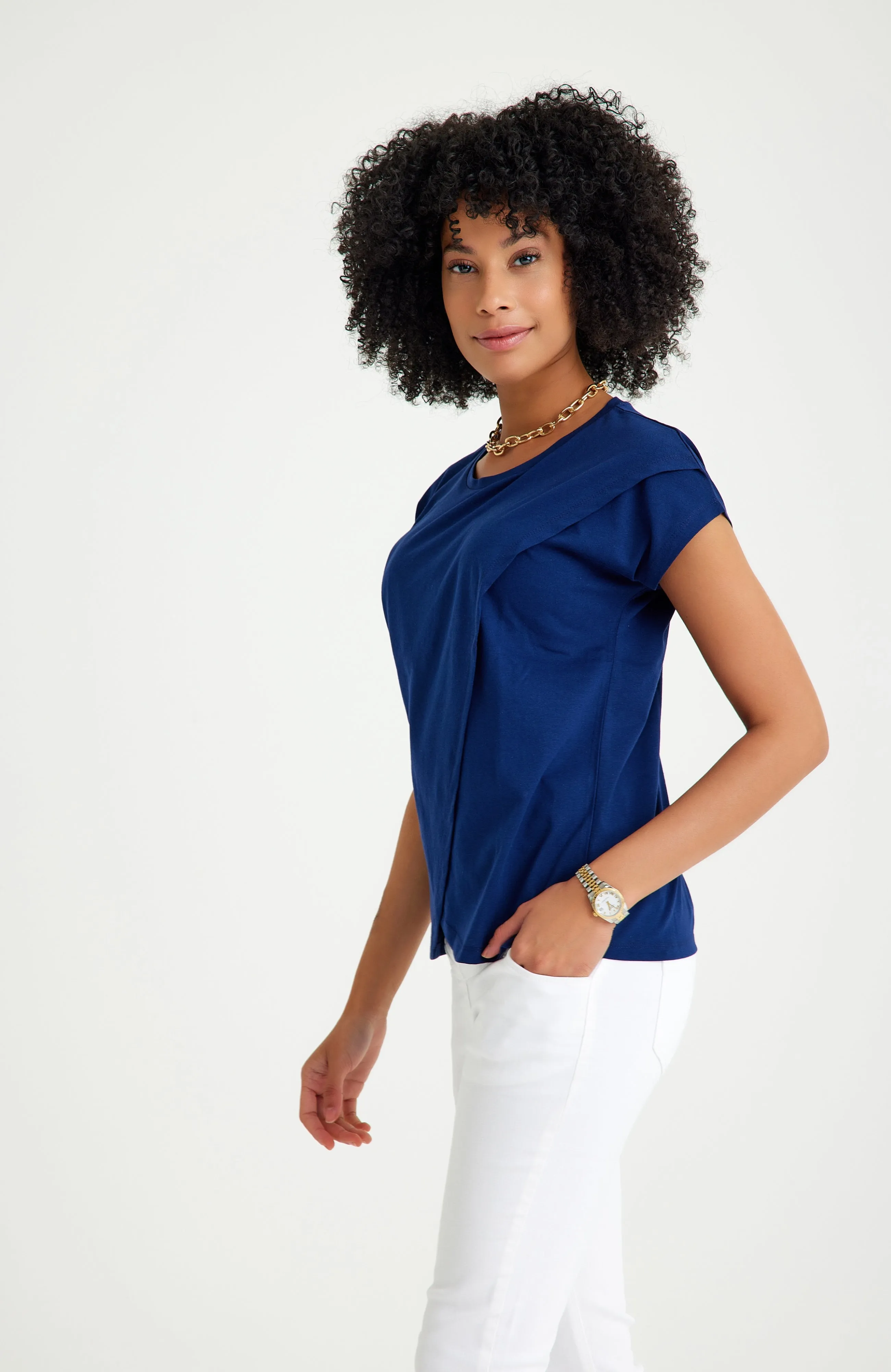 Handy Crossover Short Sleeve Cotton Maternity/Nursing Top