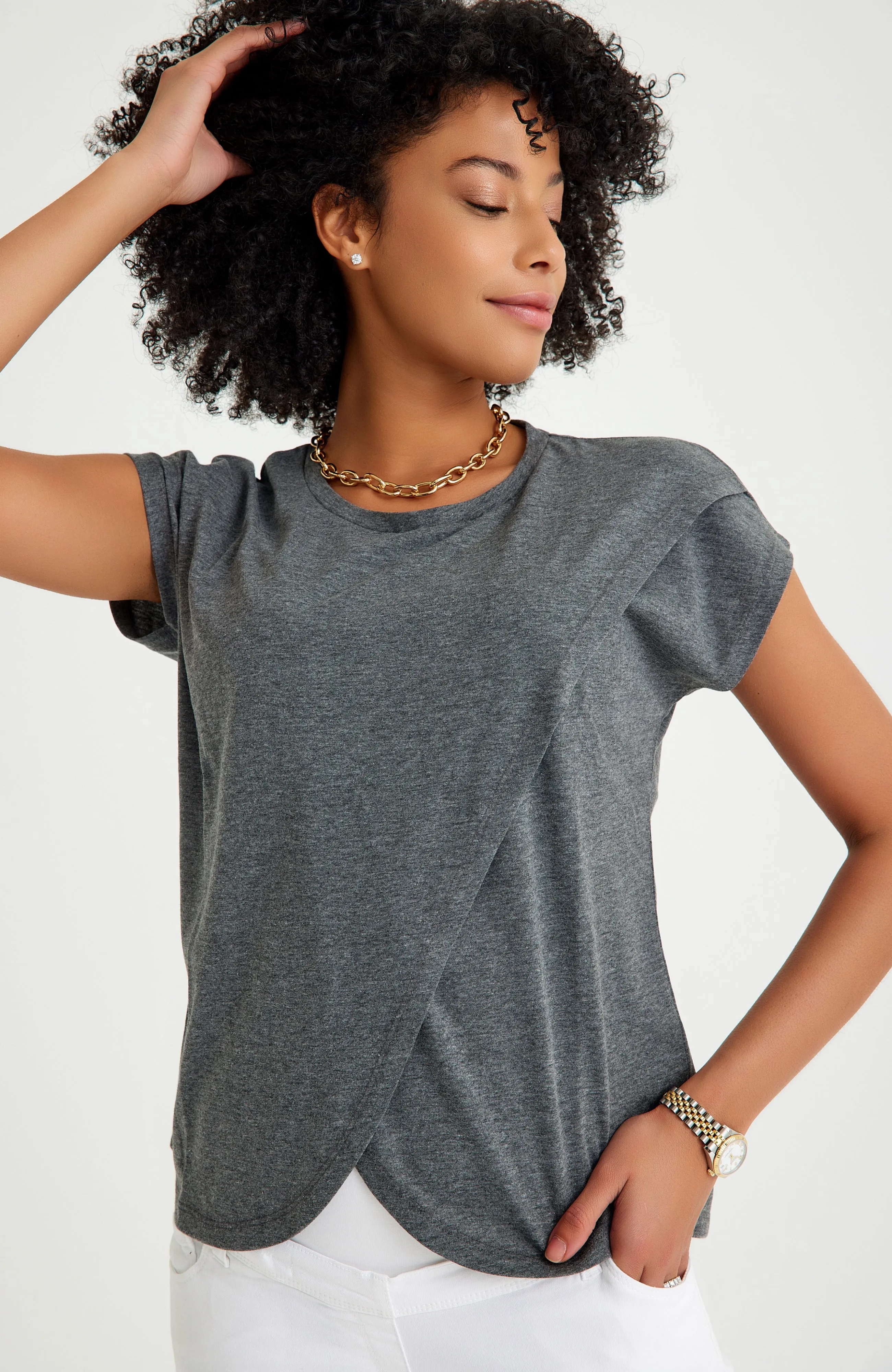 Handy Crossover Short Sleeve Cotton Maternity/Nursing Top