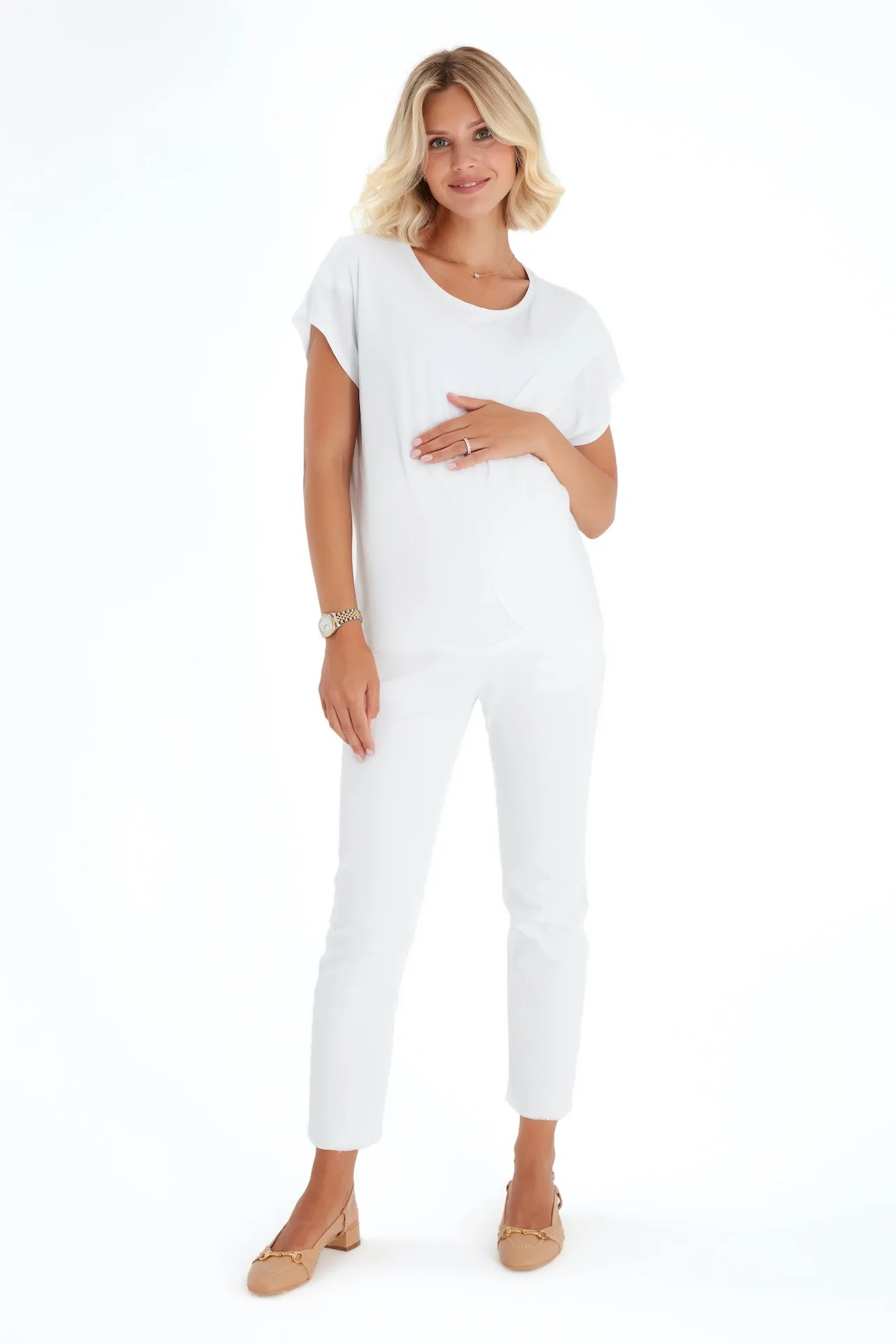Handy Crossover Short Sleeve Cotton Maternity/Nursing Top
