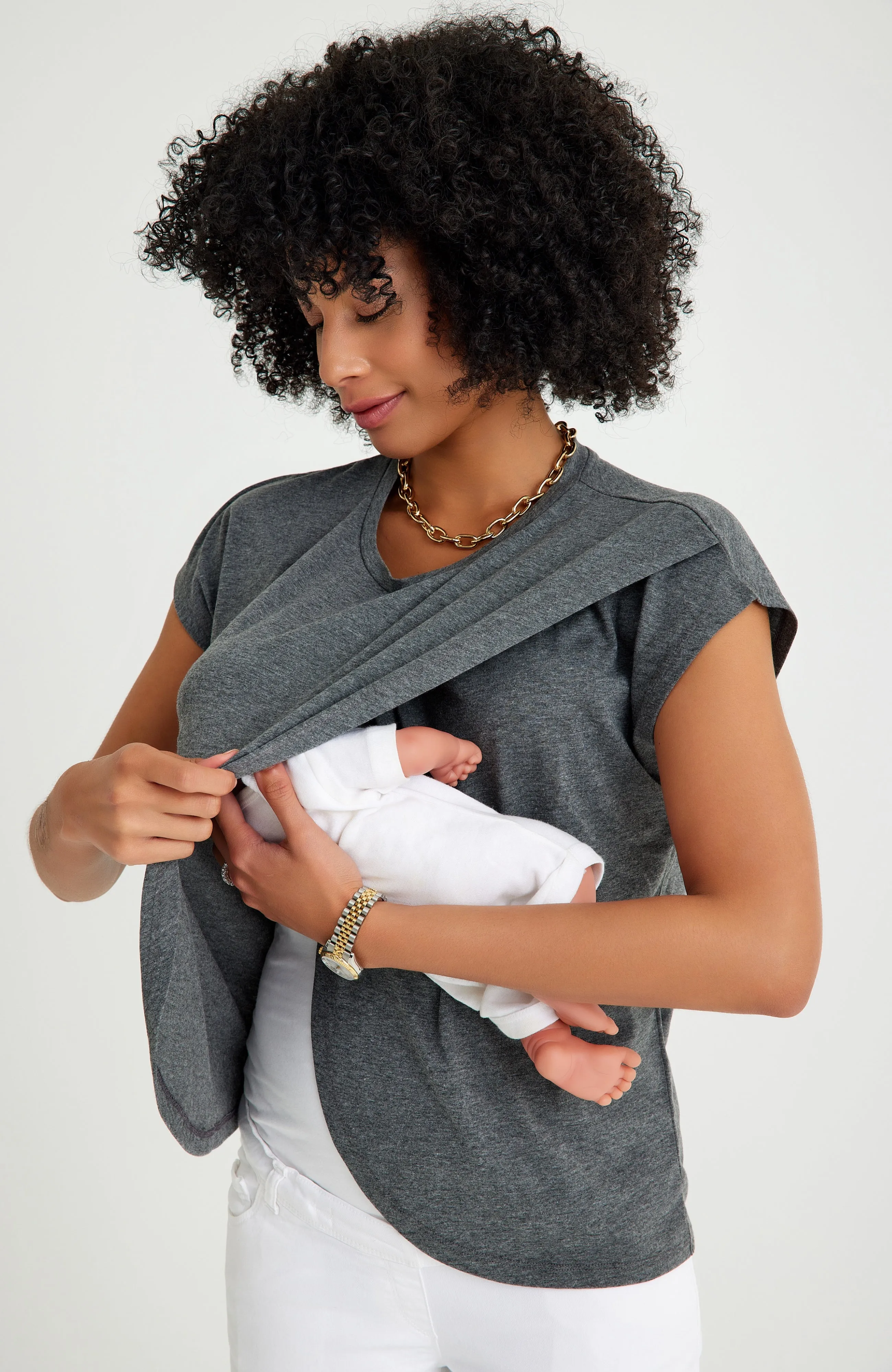Handy Crossover Short Sleeve Cotton Maternity/Nursing Top