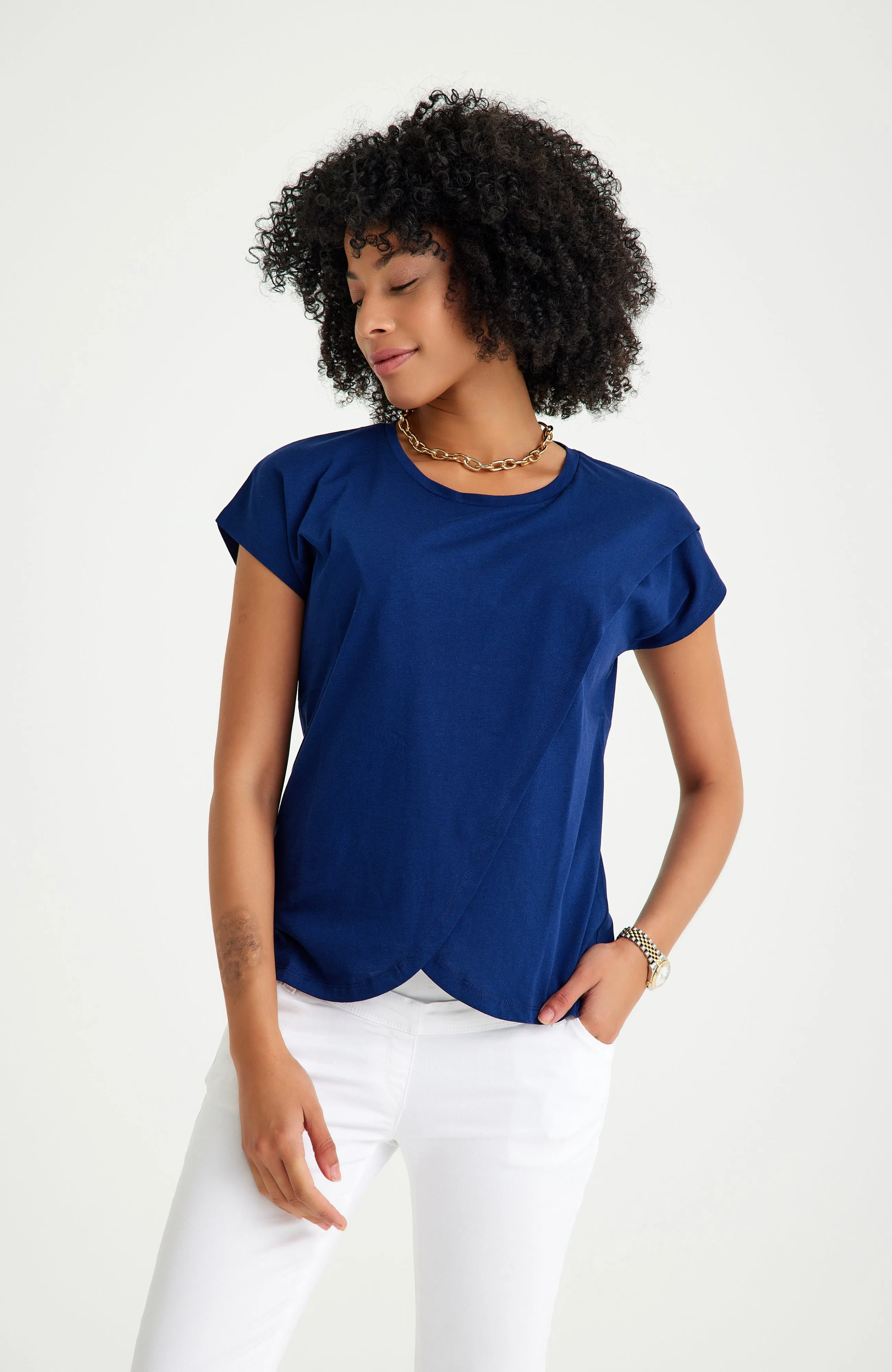Handy Crossover Short Sleeve Cotton Maternity/Nursing Top