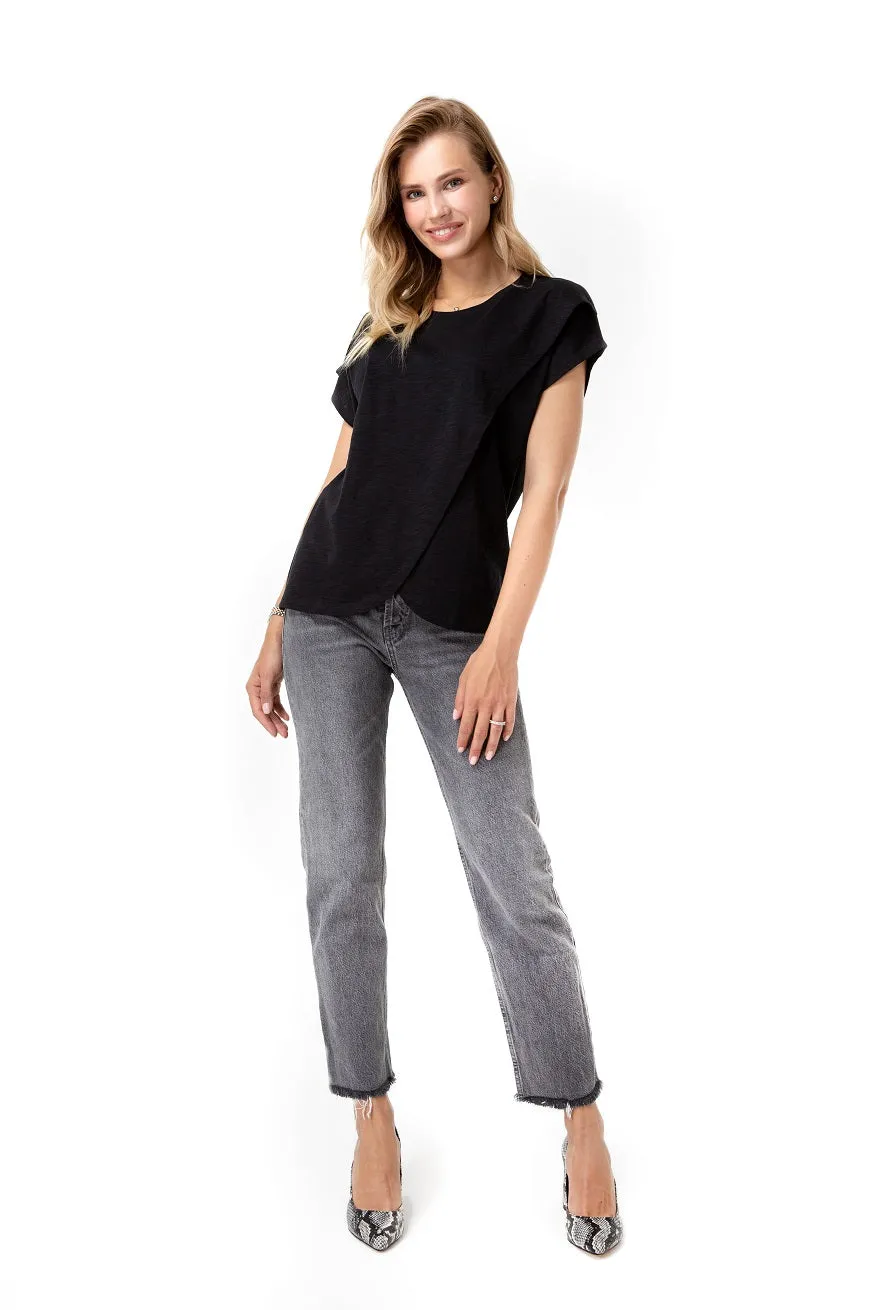 Handy Crossover Short Sleeve Cotton Maternity/Nursing Top
