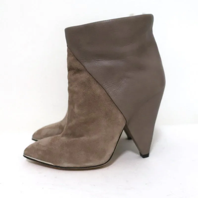 IRO Ankle Boots Keira Taupe Leather & Suede Size 37 Pointed Toe Booties