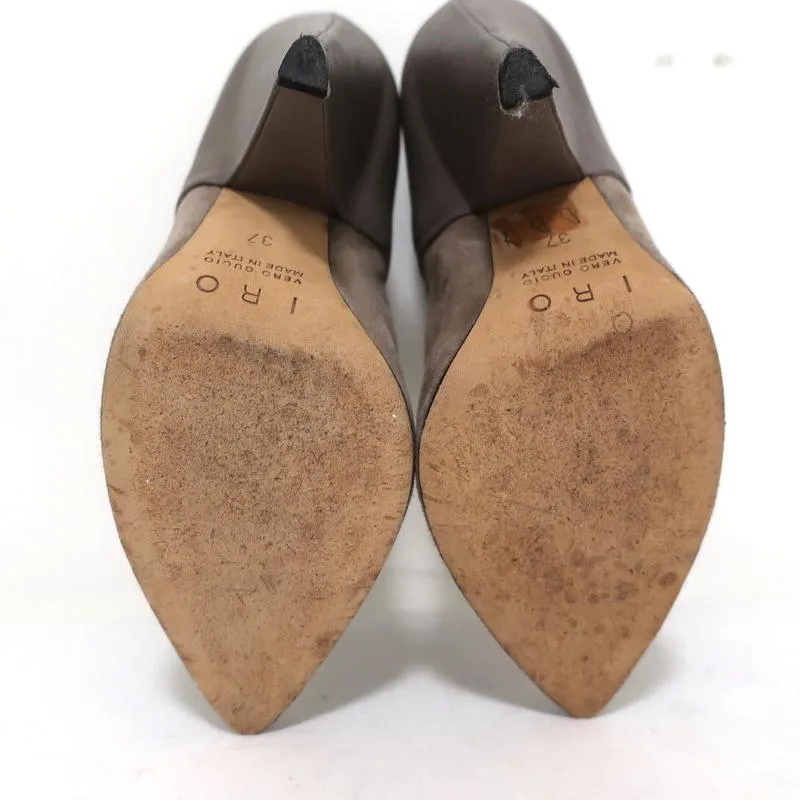 IRO Ankle Boots Keira Taupe Leather & Suede Size 37 Pointed Toe Booties