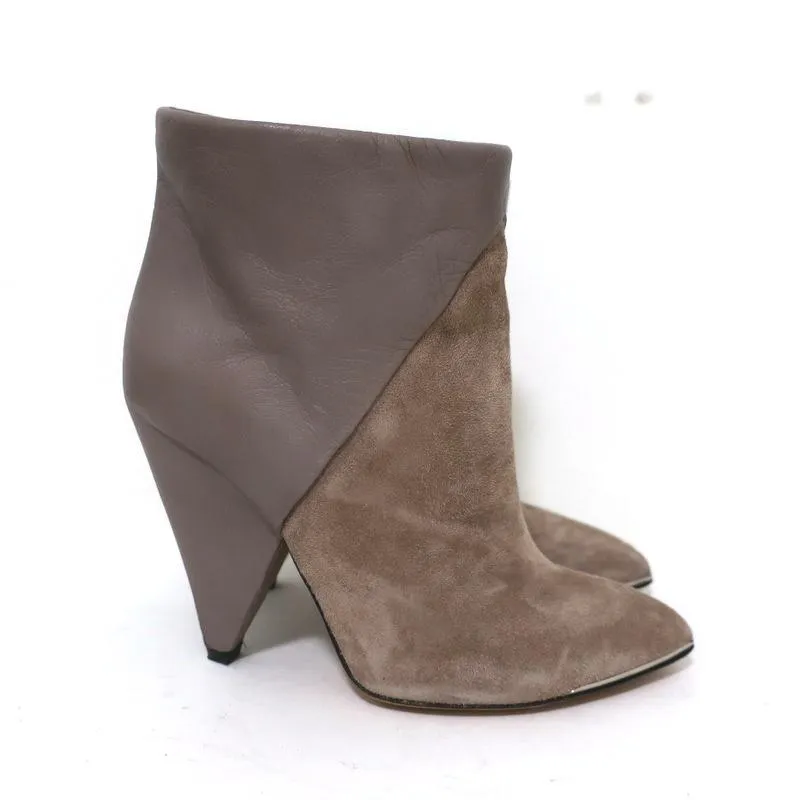 IRO Ankle Boots Keira Taupe Leather & Suede Size 37 Pointed Toe Booties