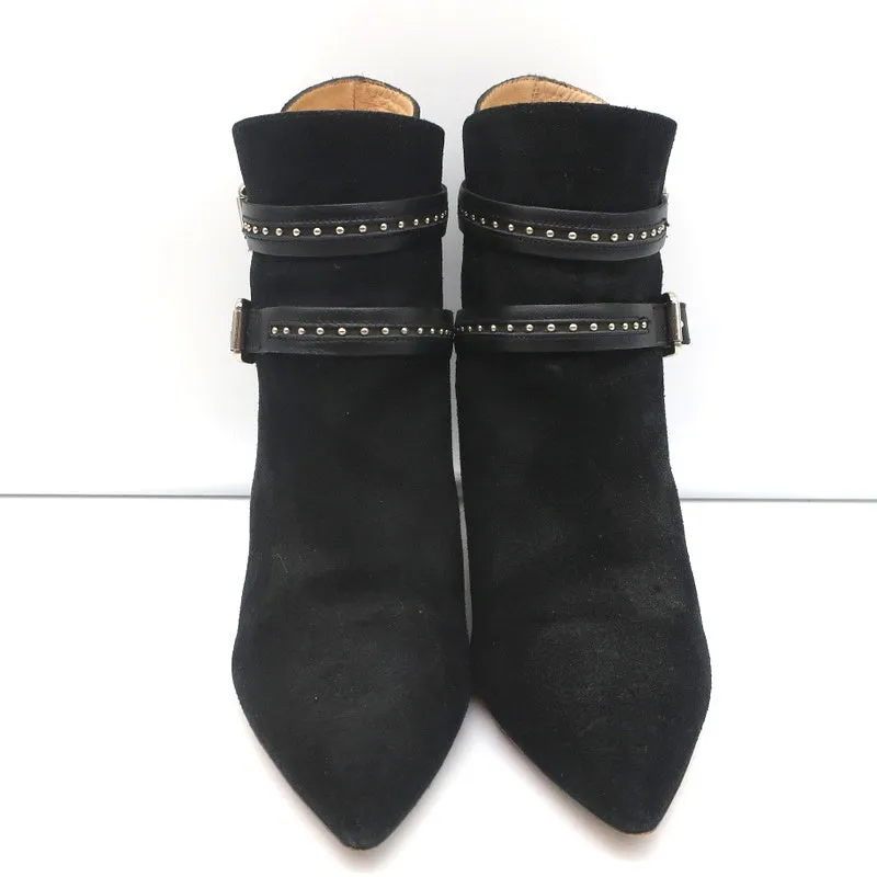 IRO Harness Ankle Boots Salix Black Studded Suede Size 37 Pointed Toe Booties