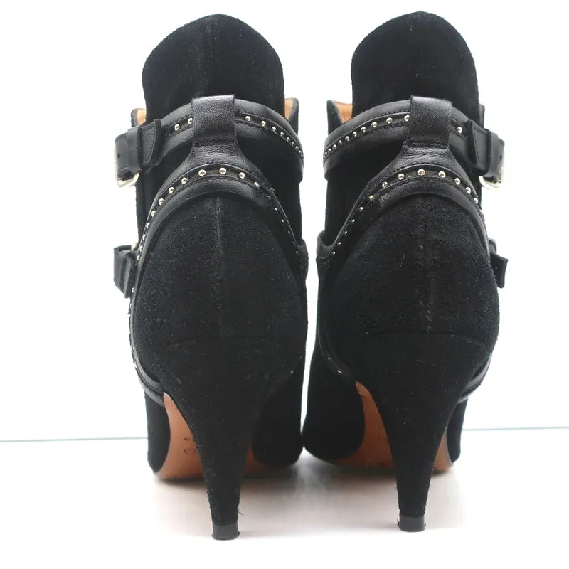 IRO Harness Ankle Boots Salix Black Studded Suede Size 37 Pointed Toe Booties