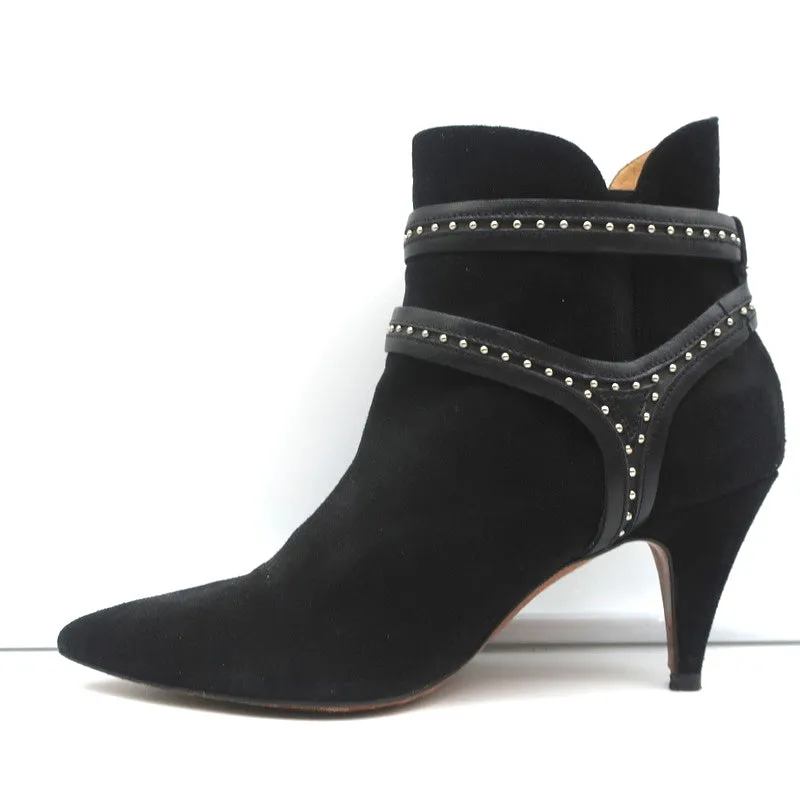 IRO Harness Ankle Boots Salix Black Studded Suede Size 37 Pointed Toe Booties