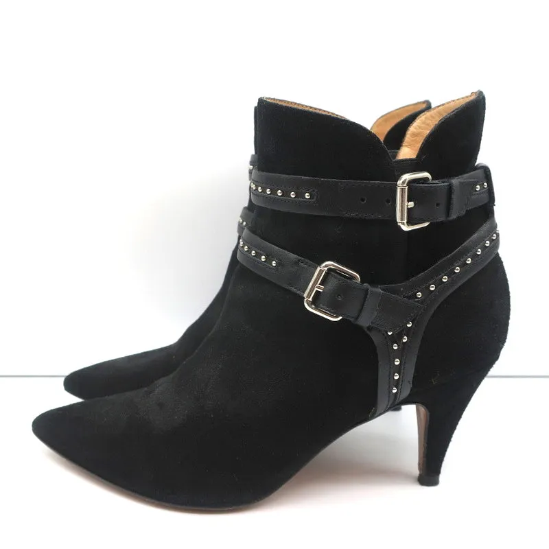 IRO Harness Ankle Boots Salix Black Studded Suede Size 37 Pointed Toe Booties