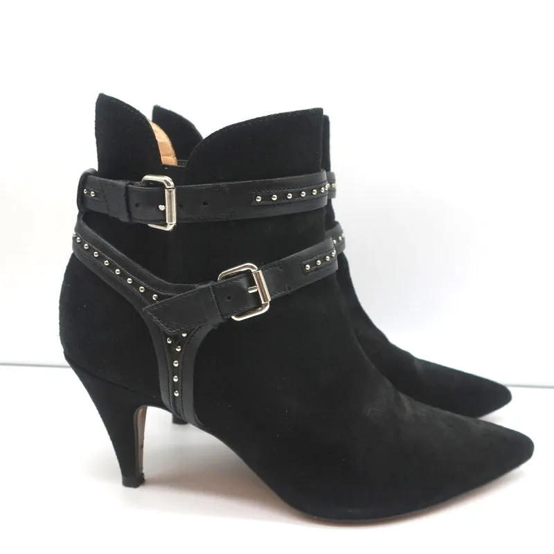 IRO Harness Ankle Boots Salix Black Studded Suede Size 37 Pointed Toe Booties