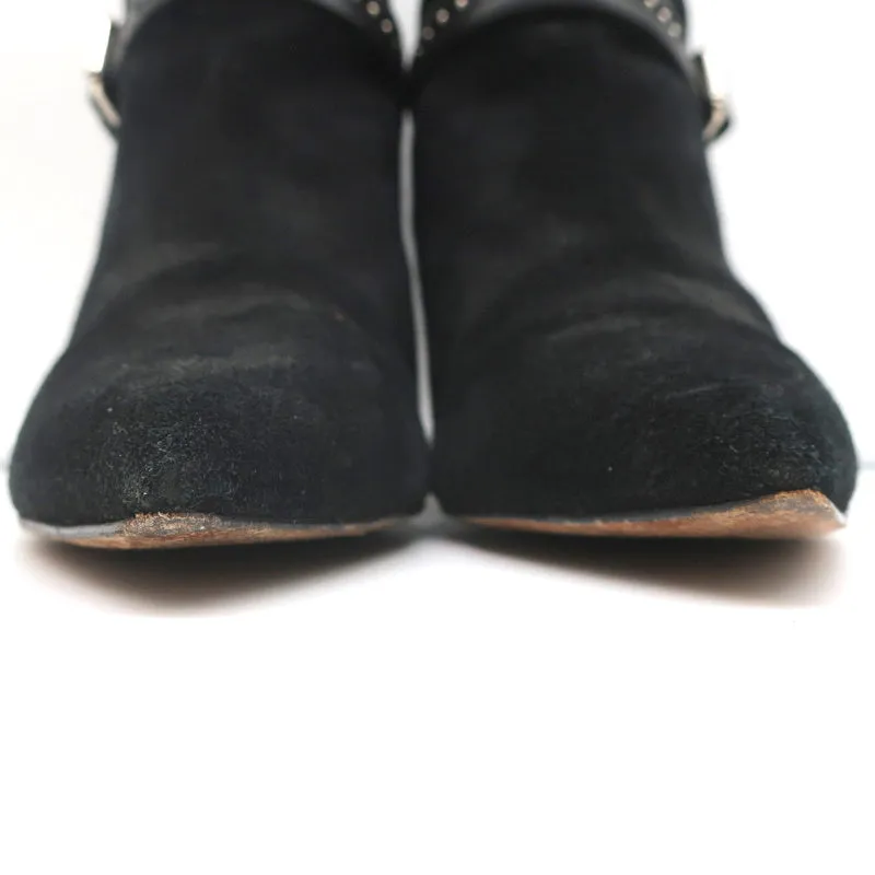 IRO Harness Ankle Boots Salix Black Studded Suede Size 37 Pointed Toe Booties