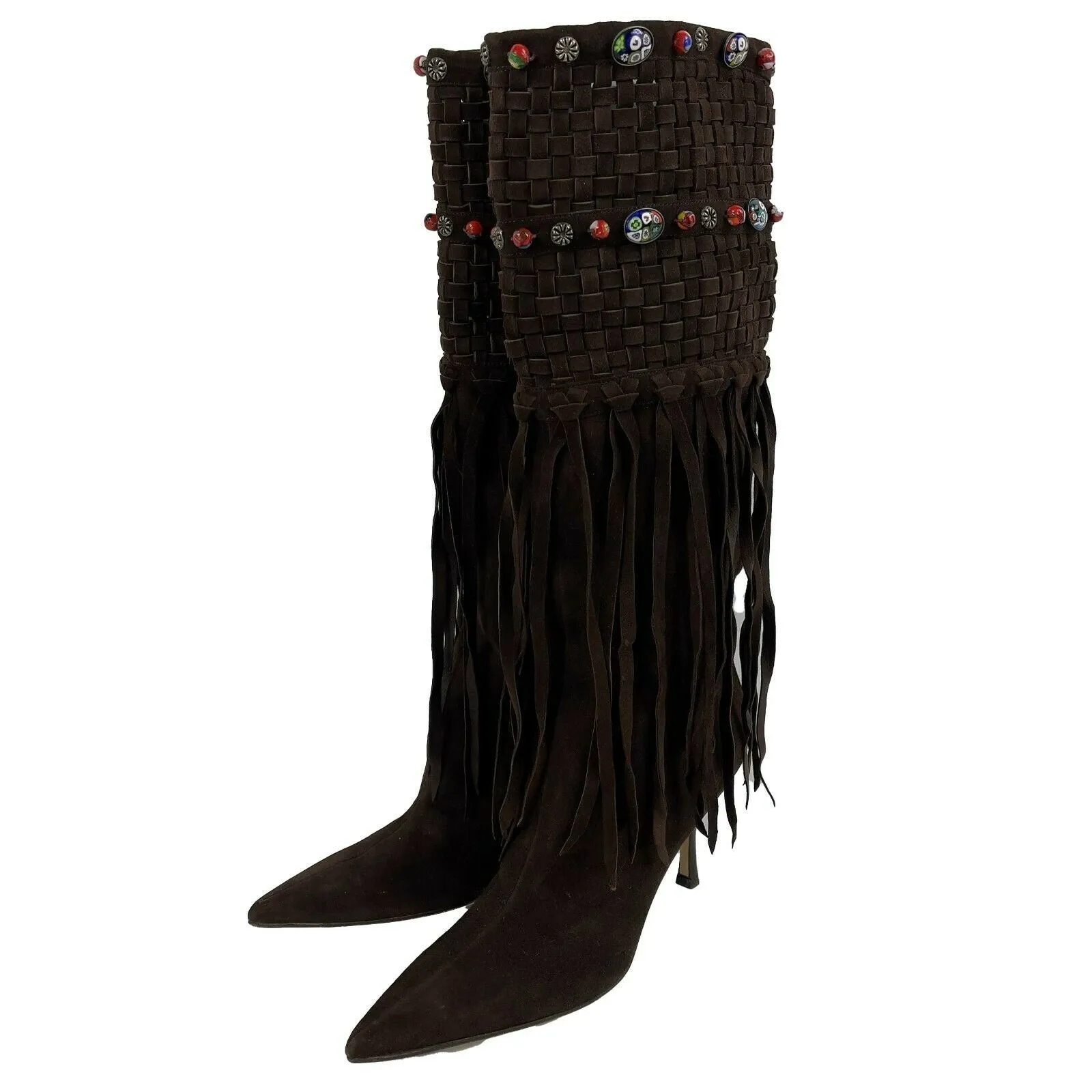Jimmy Choo - Brown Suede Kirra Beaded Fringe Boots - Brown - 37 -US 7
