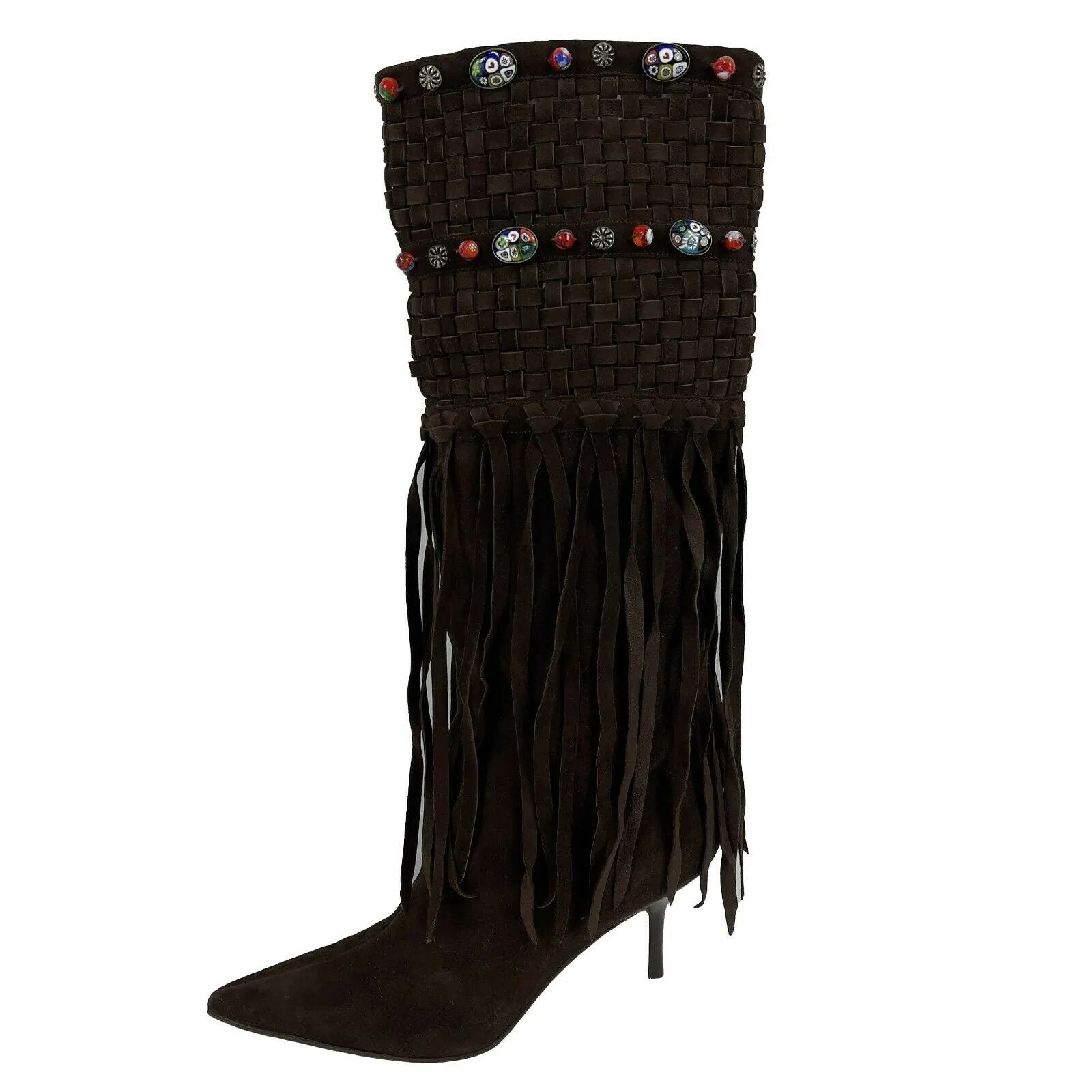 Jimmy Choo - Brown Suede Kirra Beaded Fringe Boots - Brown - 37 -US 7