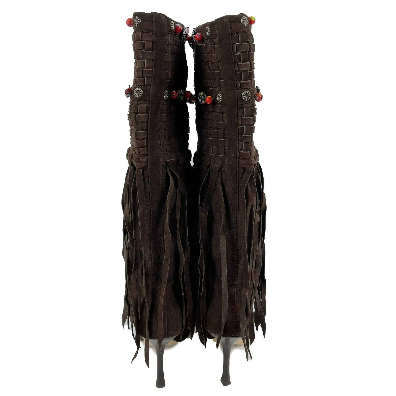 Jimmy Choo - Brown Suede Kirra Beaded Fringe Boots - Brown - 37 -US 7