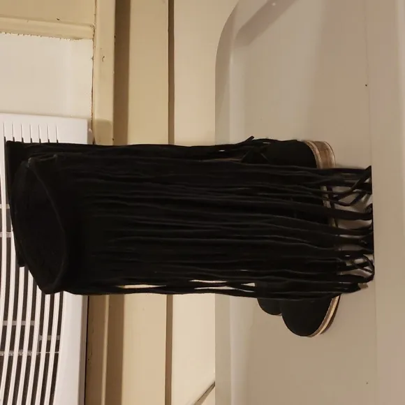Joyfolie Black Suede Fringe Boots &quot;Willow&quot;